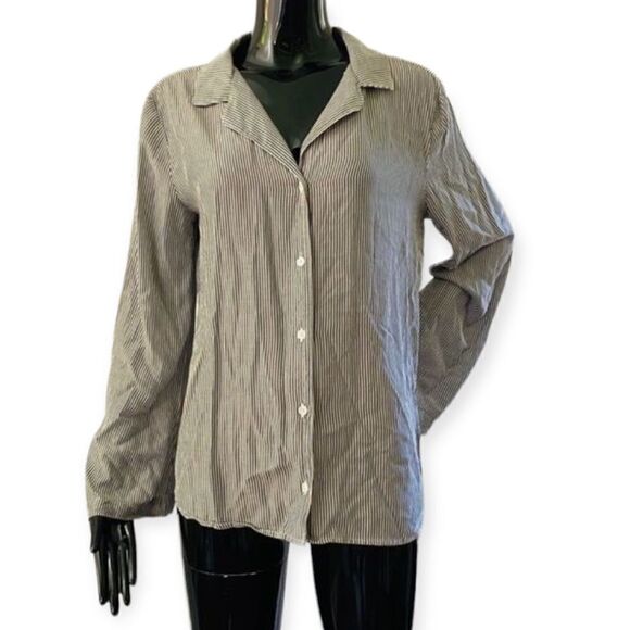 Cloth & Stone Stripe Flare Sleeve Button Down Top Size Medium - Picture 1 of 6